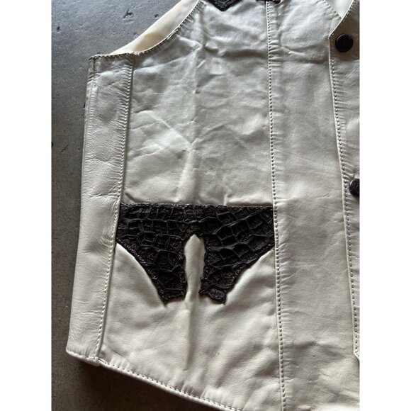 Vintage ORIGINALES Hnos Solorzano White Brown 100% Crocodile Leather Vest Sz S - Picture 9 of 14